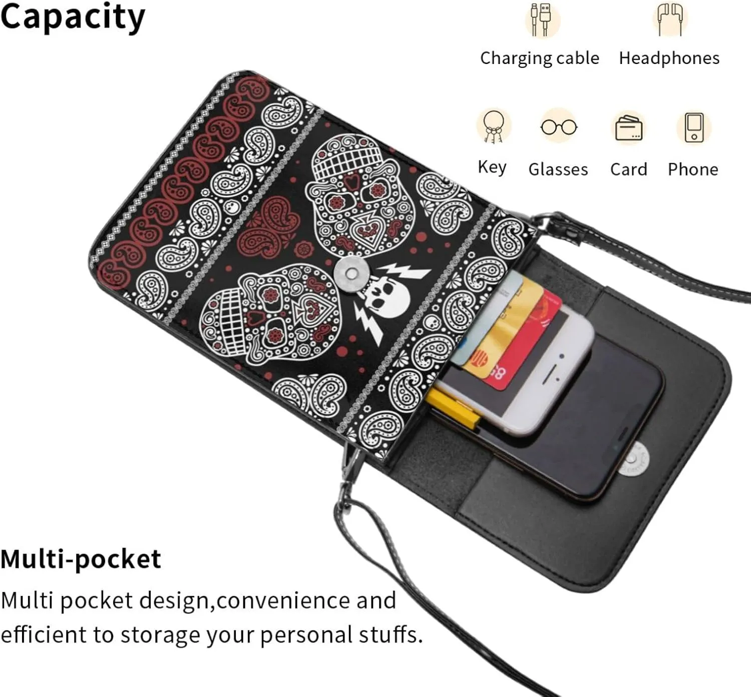 Vampire Teeth Lips Cell Phone Purse Small Crossbody Bags For Women Men Wallet Purses With Adjustable Strap