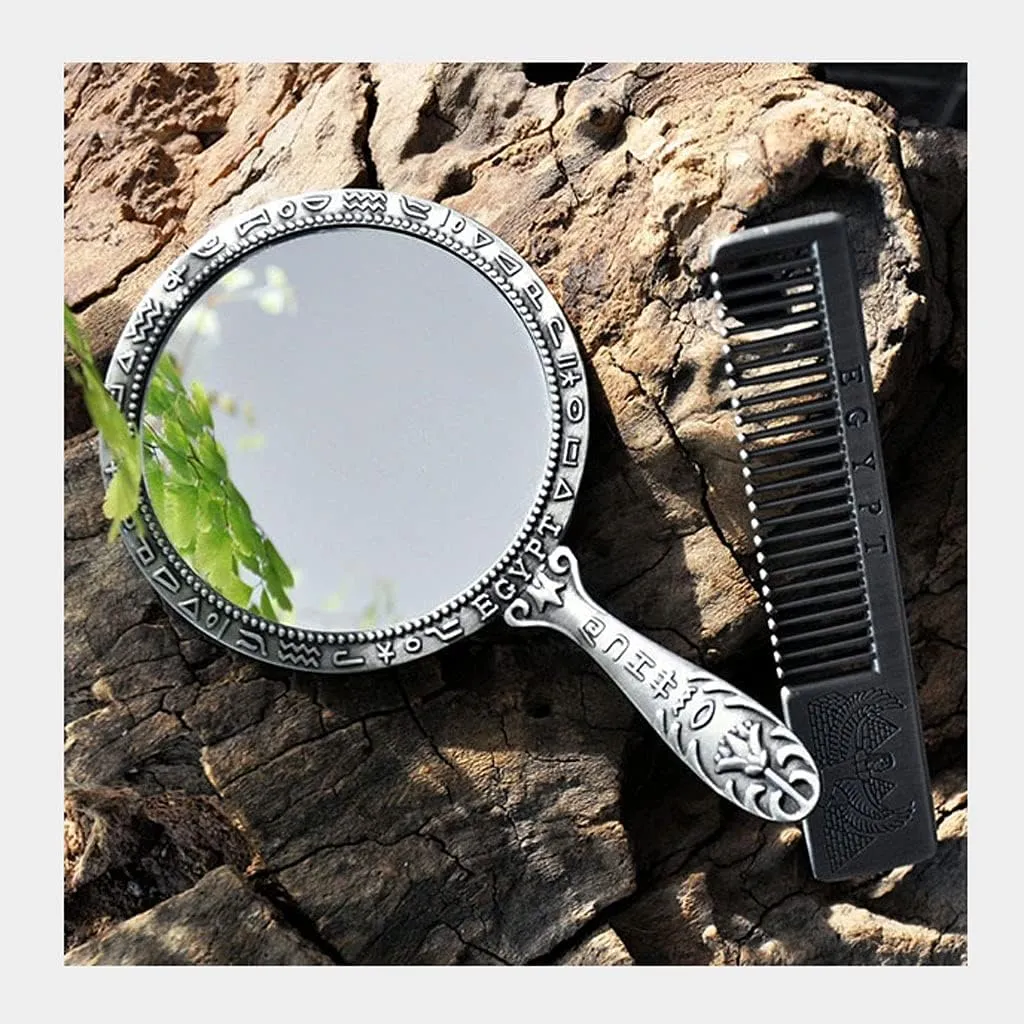 Vanity Mirror Handle Mirror Makeup Vanity Mirror Portable Small Mirror Suitable Dressing Table Bedroom Vanity Mirror Retro (Silver) Household Cosmetic Mirror