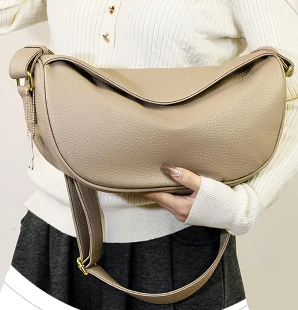 Vegan Leather Crescent Crossbody Bag for Women Hobo Sling Purse Shoulder Handbag with Adjustable Strap