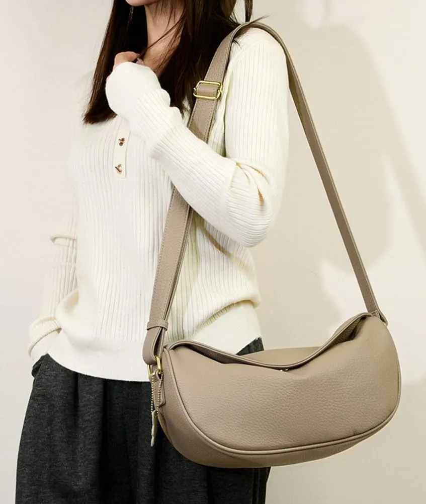 Vegan Leather Crescent Crossbody Bag for Women Hobo Sling Purse Shoulder Handbag with Adjustable Strap