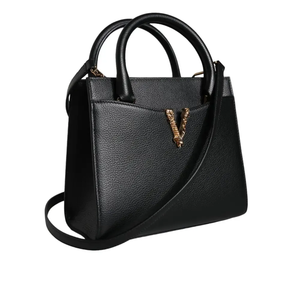 Versace Black Small Leather TopHandle Shoulder Crossbody Bag