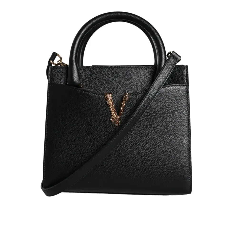 Versace Black Small Leather TopHandle Shoulder Crossbody Bag