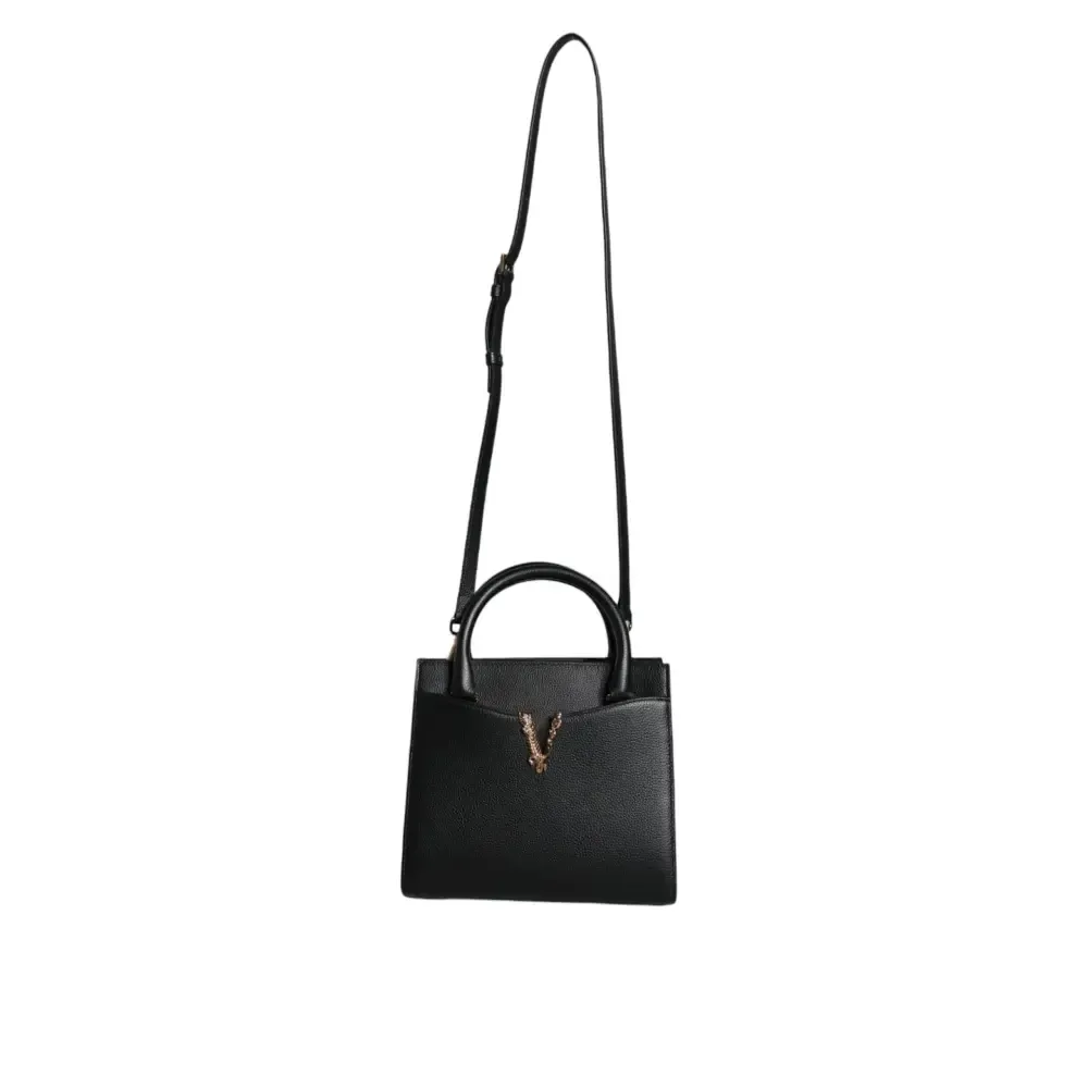 Versace Black Small Leather TopHandle Shoulder Crossbody Bag