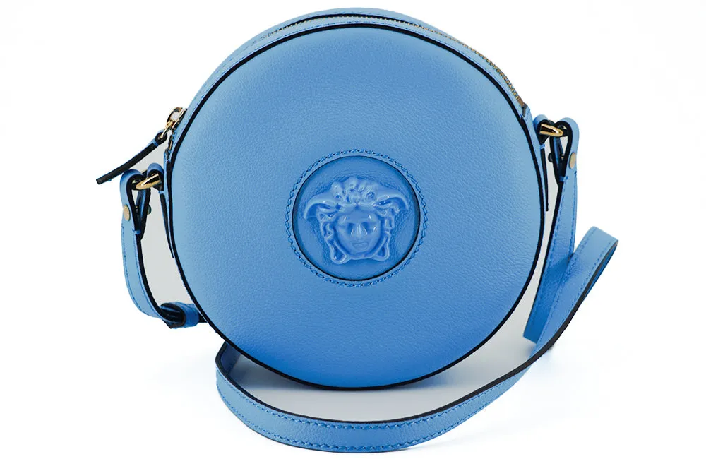 Versace Blue Leather Chic Round Shoulder Bag