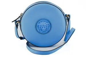 Versace Blue Leather Chic Round Shoulder Bag