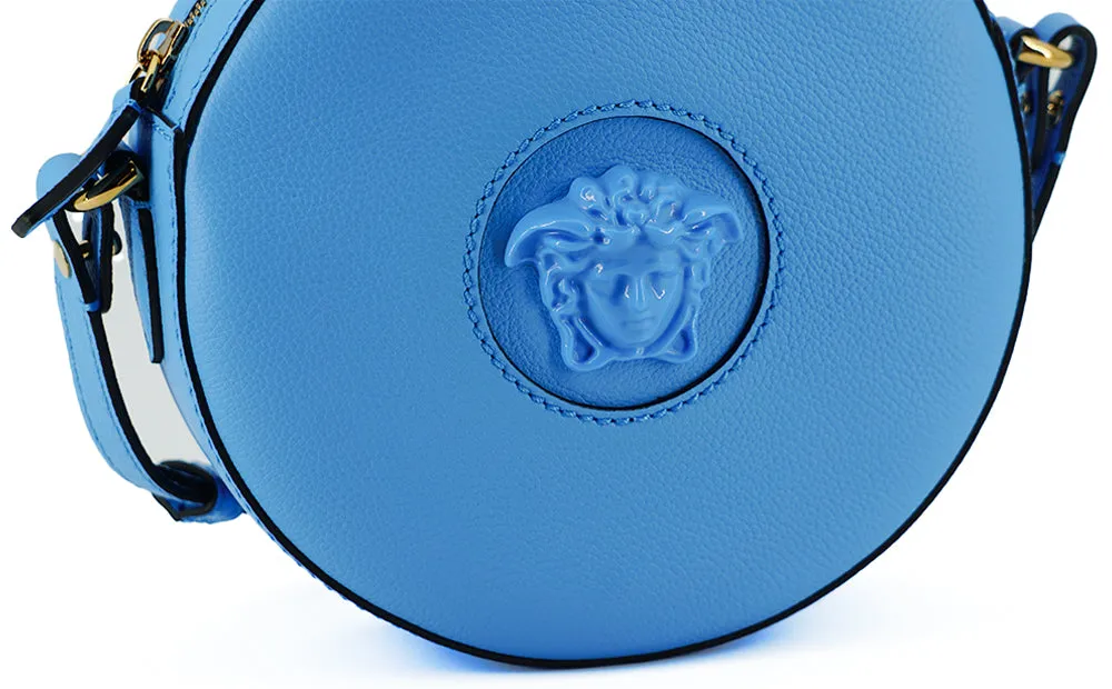 Versace Blue Leather Chic Round Shoulder Bag