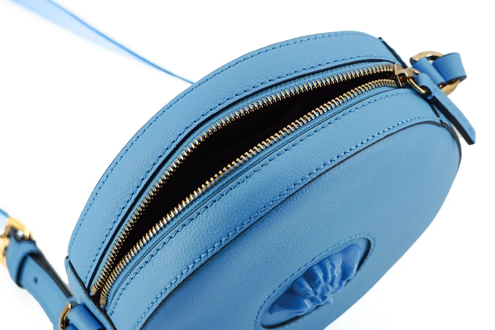 Versace Blue Leather Chic Round Shoulder Bag