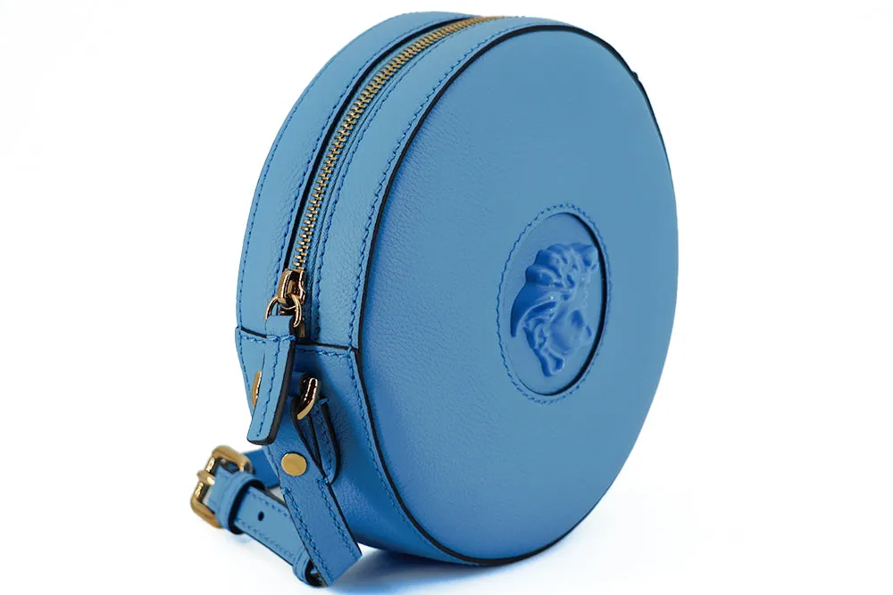 Versace Blue Leather Chic Round Shoulder Bag