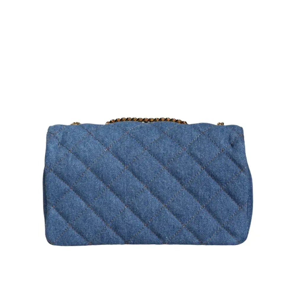 Versace Blue Quilted Denim Leather Crossbody Shoulder Bag