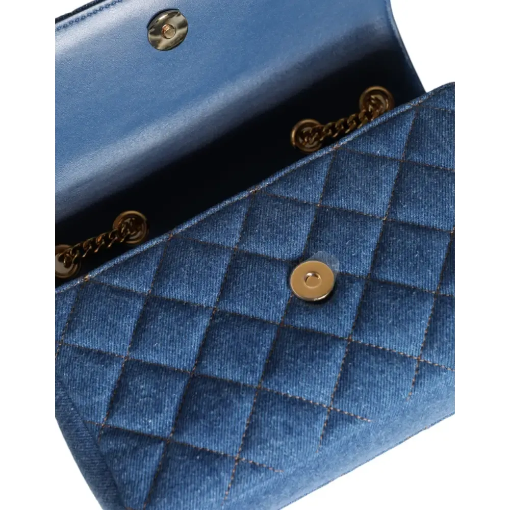 Versace Blue Quilted Denim Leather Crossbody Shoulder Bag