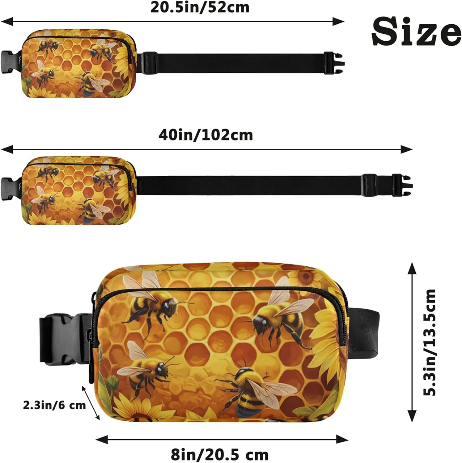 Vibrant Bees Sunflowers Women Fanny Packs Waterproof Hip Pack Belt Bag Colorful Crossbody Waist Pack