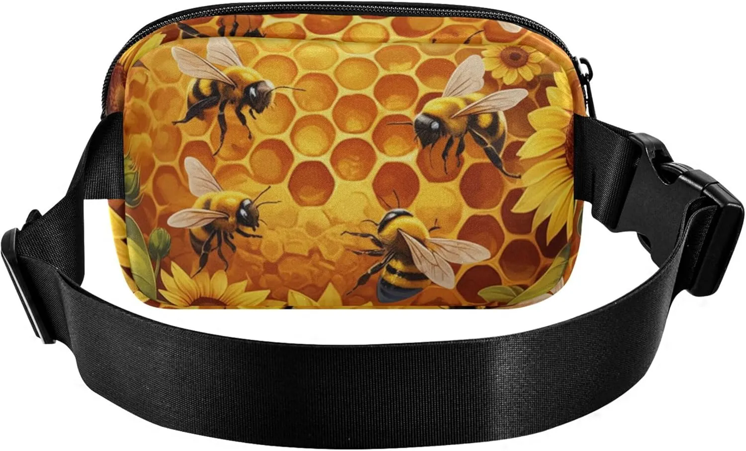 Vibrant Bees Sunflowers Women Fanny Packs Waterproof Hip Pack Belt Bag Colorful Crossbody Waist Pack