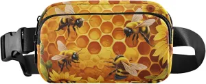 Vibrant Bees Sunflowers Women Fanny Packs Waterproof Hip Pack Belt Bag Colorful Crossbody Waist Pack