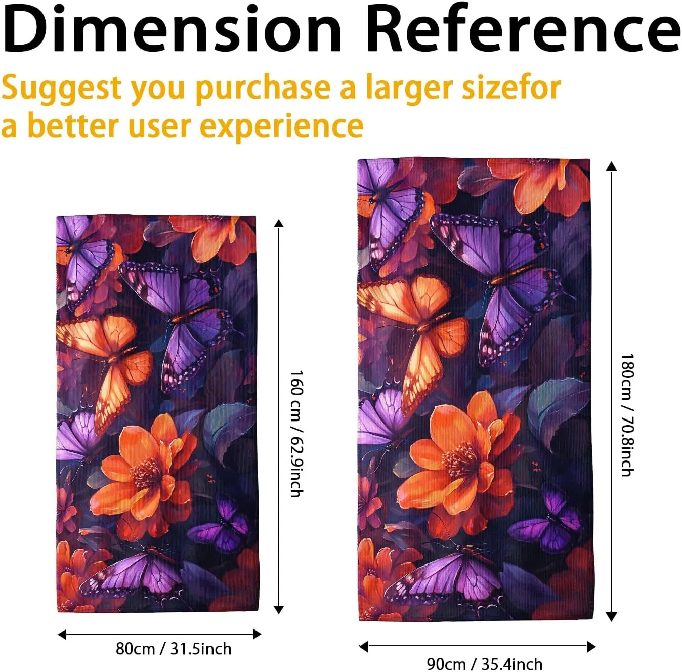 Vibrant Floral Microfiber Beach Towel Oversize Violet Butterflies Tropical Design, Quick Dry Soft Absorbent Sand Free Lightweight Beach Blanket, Outdoor Travel Picnic Essentials 62x31 Inch