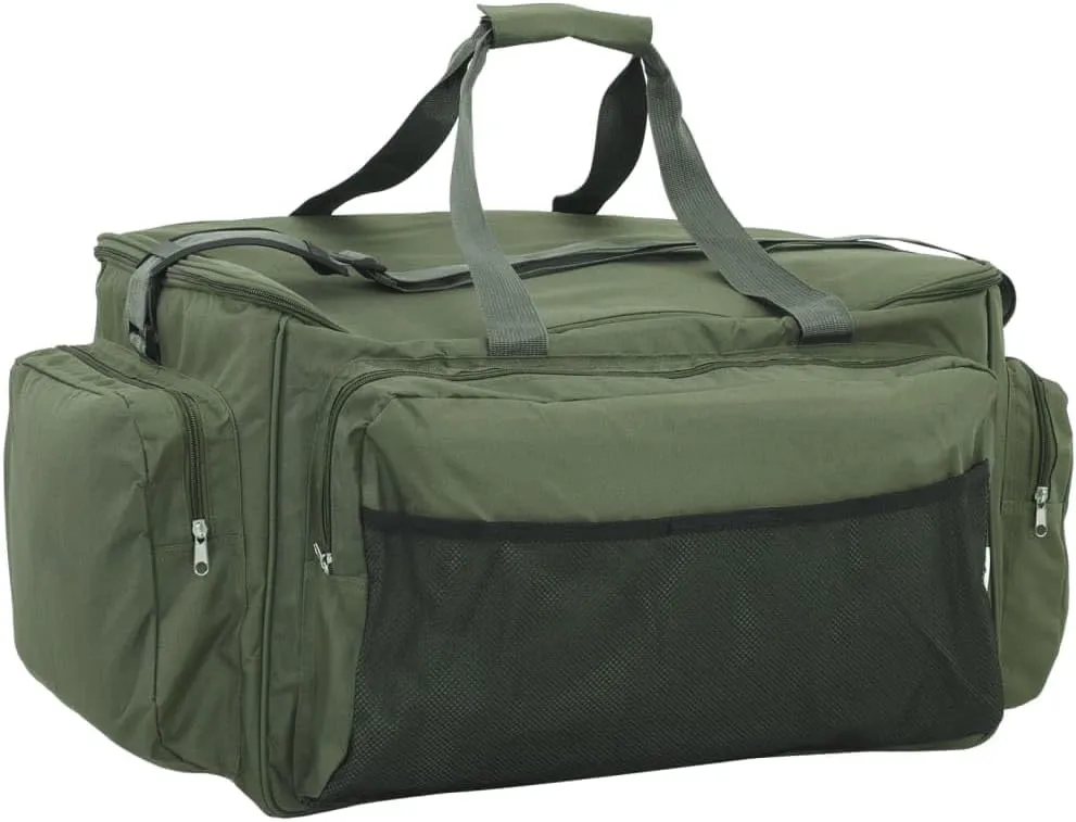 vidaXL Fishing Bag, Tackle Bag with Carry Handle, Fly Fishing Bag, Gear Bag for Hiking Travel Trekking Biking, Waterproof Dark Green Oxford Fabric