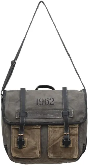 Vintage 1962 Upcycled Canvas and Genuine Leather Trim Crossbody Bag