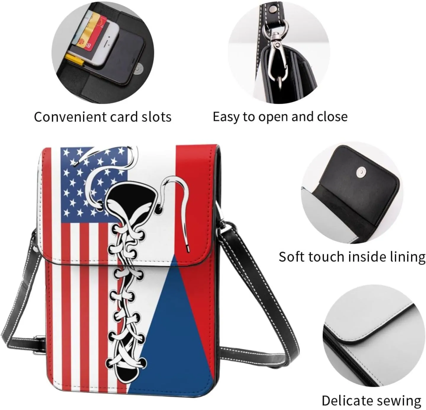 Vintage America Gabonese Gabon Flag Funny Shoelace Small Crossbody Purse Cell Phone Bag for Women
