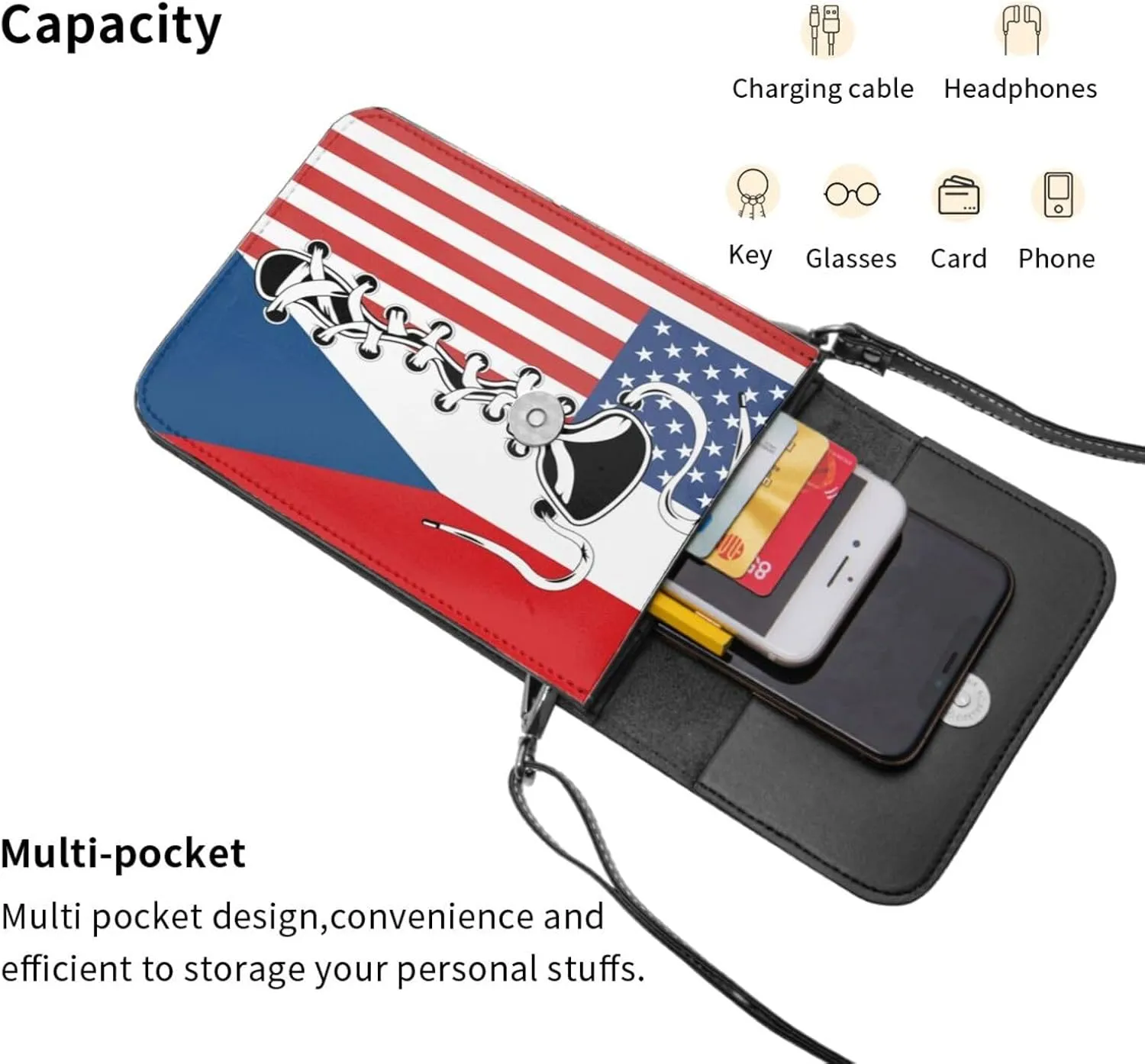 Vintage America Gabonese Gabon Flag Funny Shoelace Small Crossbody Purse Cell Phone Bag for Women