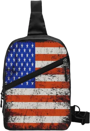 Vintage American Flag Portable Sling Bags Packable Crossbody Bag Foldable Sport Daypack Reusable Shoulder Backpack Diagonally Chest Bag for Workout Travel