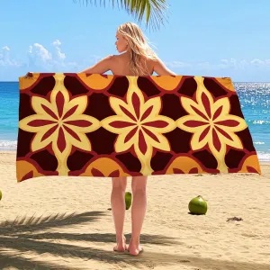 Vintage Floral Beach Towel Maroon Petal Pattern Quick Dry Soft Sand Free Lightweight Blanket Picnic Essentials 70x35 Inch