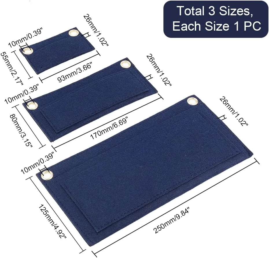 WADORN 3 Styles Purse Felt Insert Organizer, Women Pouchette Wallet Conversion Kit Mini Envelope Bag Insert Liner with Grommets Eyelets Clutch Conversion Insert for YSL Uptown Pouchette, Blue