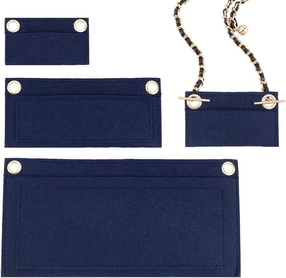 WADORN 3 Styles Purse Felt Insert Organizer, Women Pouchette Wallet Conversion Kit Mini Envelope Bag Insert Liner with Grommets Eyelets Clutch Conversion Insert for YSL Uptown Pouchette, Blue