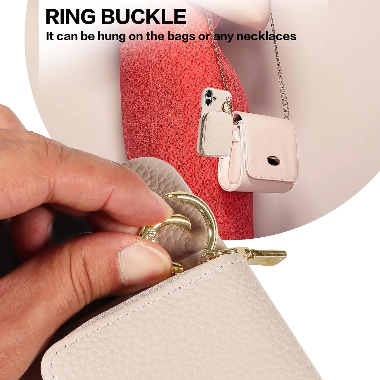 Wallet Case for Samsung Galaxy A04 with Shoulder Strap Ring Buckle, Luxury PU Leather Zipper Flip Organ Purse Credit Card Holder Stand Full Body Cell Phone Cover for Ao4 A 04 4G Women Men White