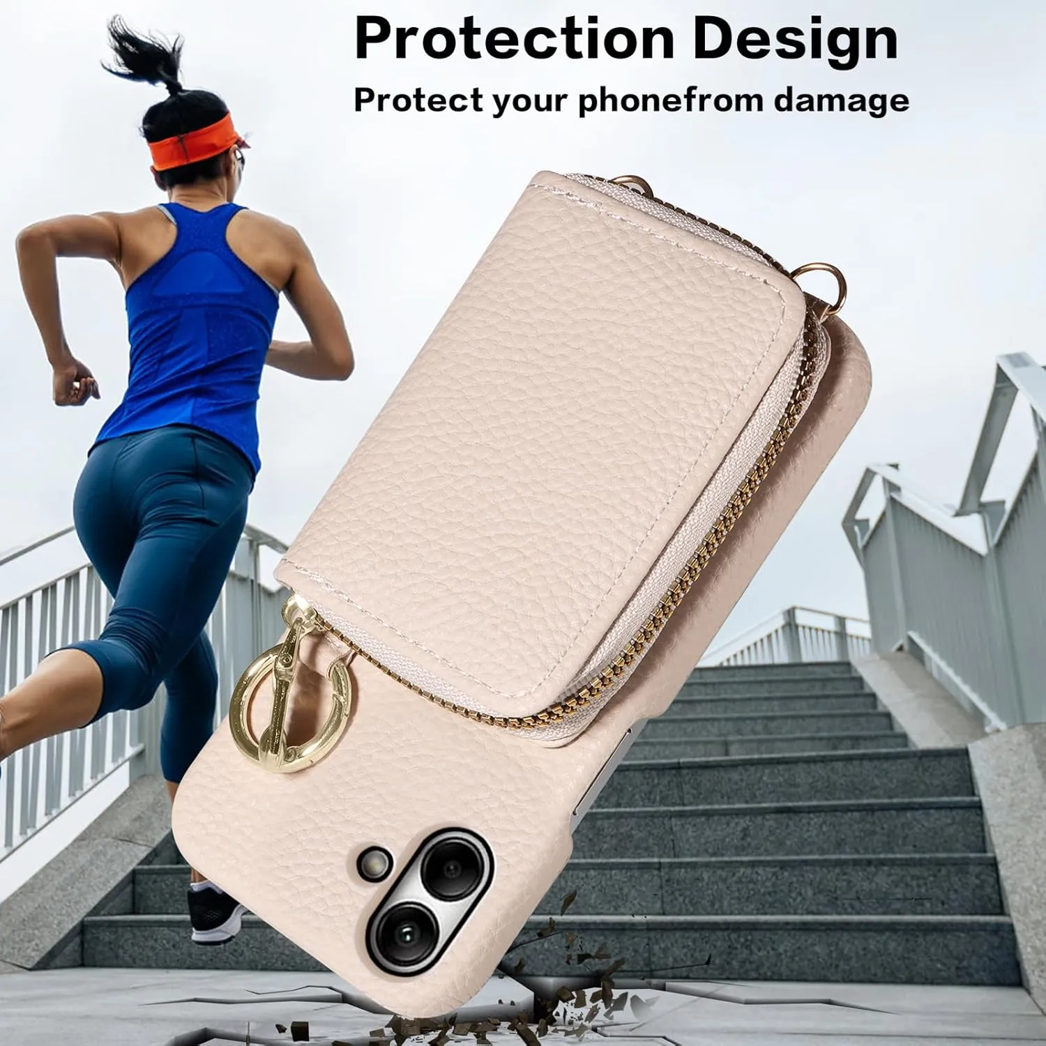 Wallet Case for Samsung Galaxy A04 with Shoulder Strap Ring Buckle, Luxury PU Leather Zipper Flip Organ Purse Credit Card Holder Stand Full Body Cell Phone Cover for Ao4 A 04 4G Women Men White