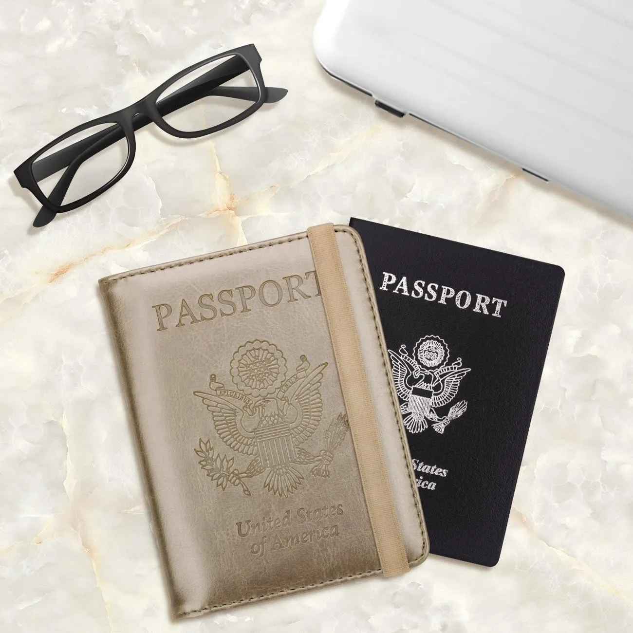 WALNEW Passport Holder for Travel, RFID Passport Cover Wallet for Women Men, PU Leather Passport Book Card Holder Case with Pen, Travelling Essentials for Flying