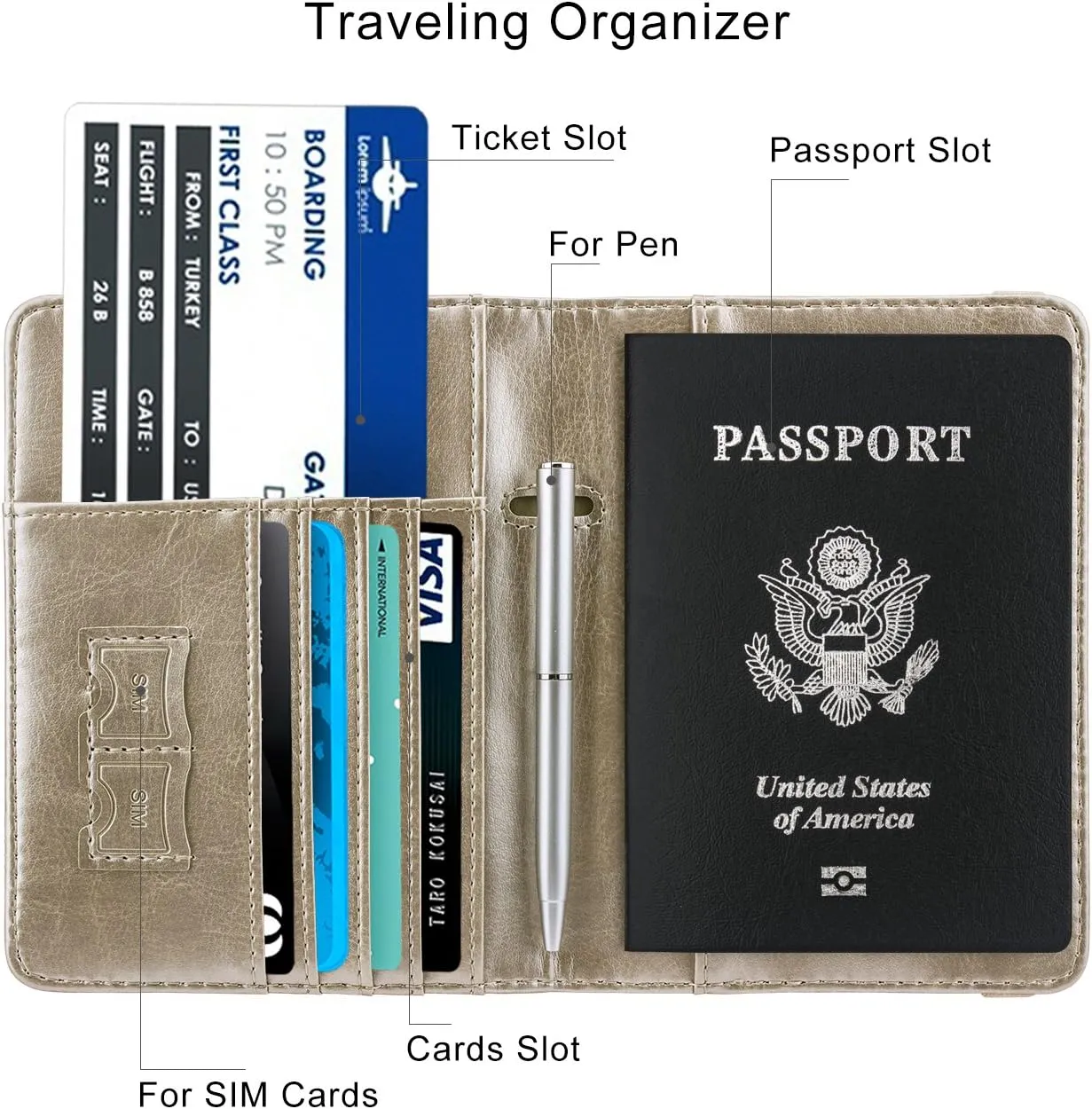 WALNEW Passport Holder for Travel, RFID Passport Cover Wallet for Women Men, PU Leather Passport Book Card Holder Case with Pen, Travelling Essentials for Flying