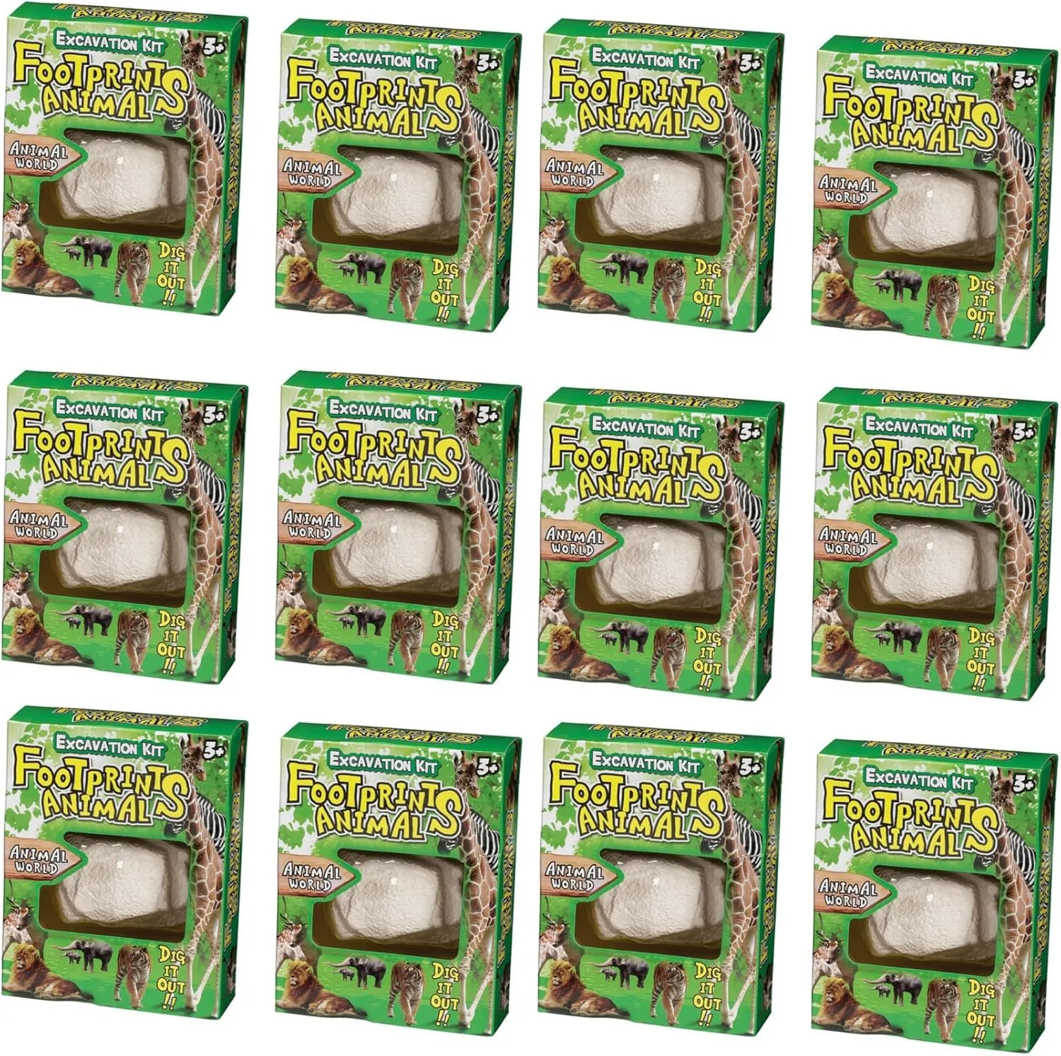 WARM FUZZY Toys Full Case of 12 Kids Tools Set Zoo Animals Digging Kit Archaeological Excavation Kit - Educational Learning Toy for Boys Girls,Kids Playsets, Birthday Party Supplies