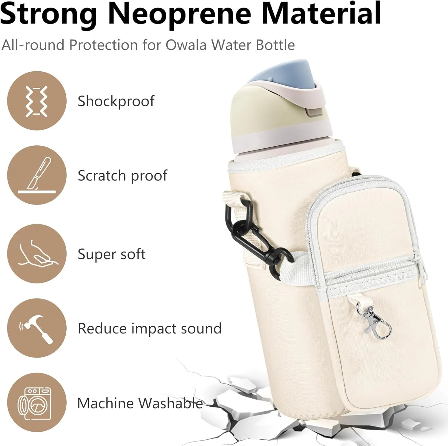 Water Bottle Carrier Bag with Detachable Phone Pocket for Owala FreeSip 24 32 oz with Strap Water Bottle Sleeve for Walking Camping Gym