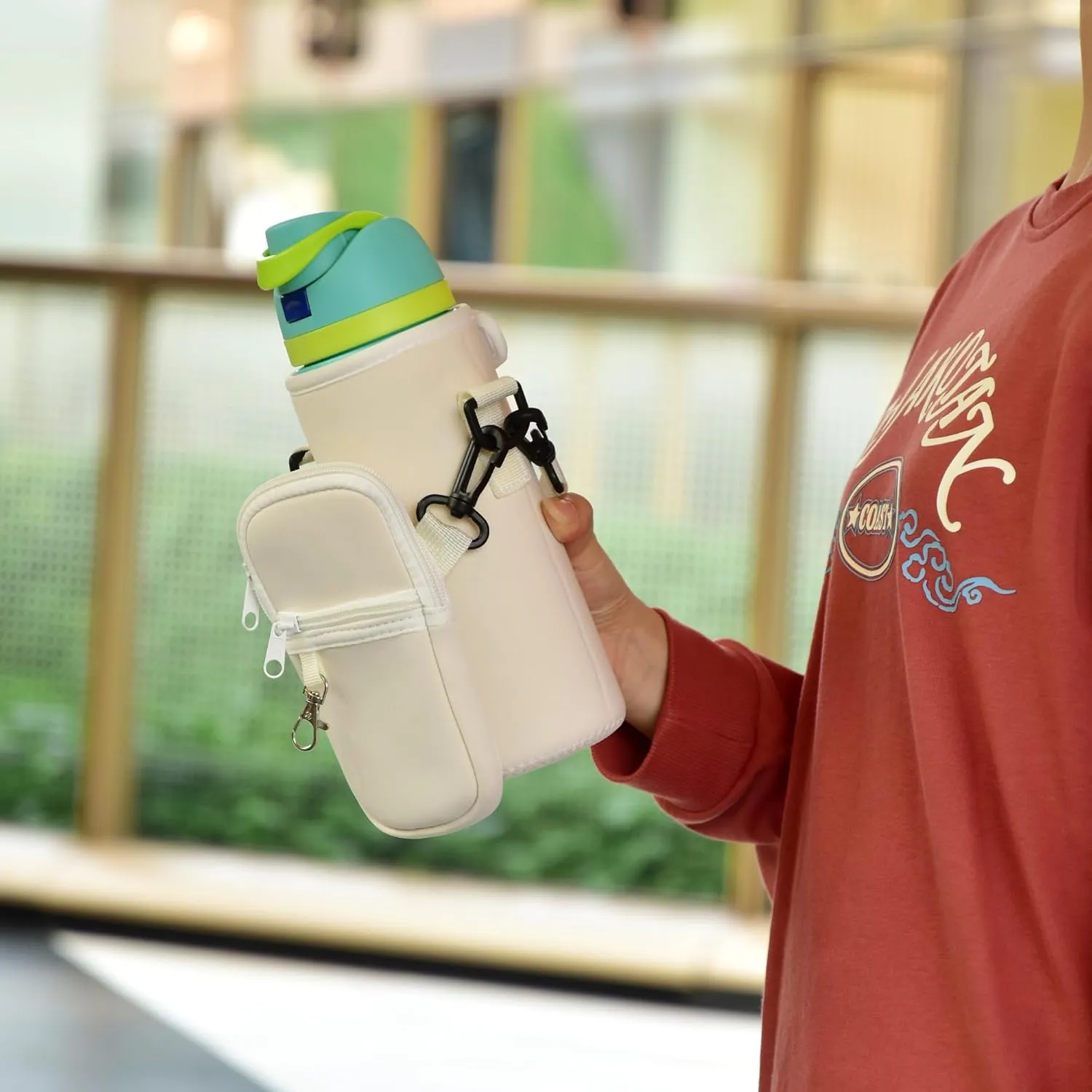 Water Bottle Carrier Bag with Detachable Phone Pocket for Owala FreeSip 24 32 oz with Strap Water Bottle Sleeve for Walking Camping Gym