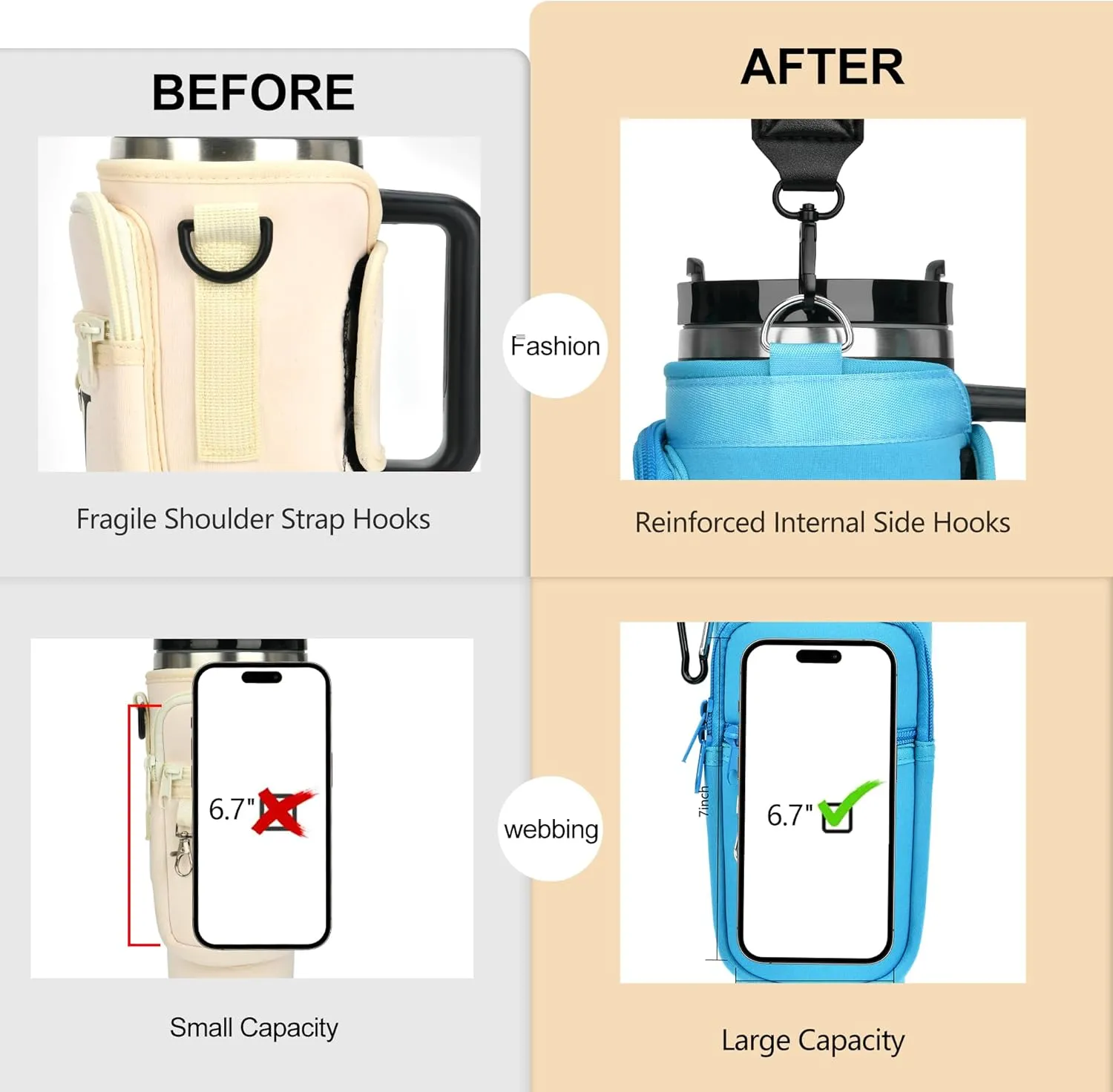 Water Bottle Holder with Adjustable Strap for Stanley Cup 40 oz Tumbler with Handle, Personalized Initial Gifts, Water Bottle Carrier Bag with Phone Pocket for Stanley Cup Accessories