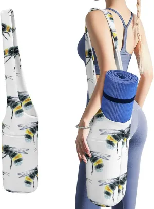 Watercolor Bumblebees Lightweight Yoga Mat Bag with Pockets Portable Canvas Carrying Shoulder Bags for Women Men