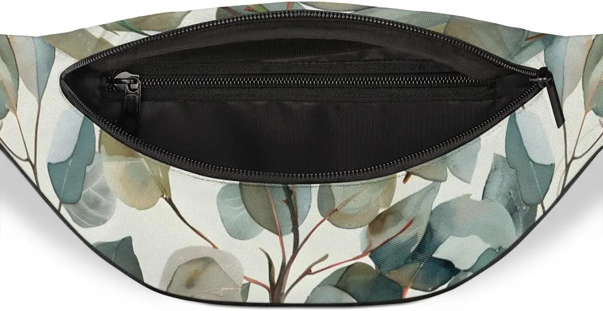 Watercolor Rose Leaves Crossbody Fanny Pack Waist Bag with Adjustable Strap Hip Pack for Sports Festival Workout Traveling Running Casual