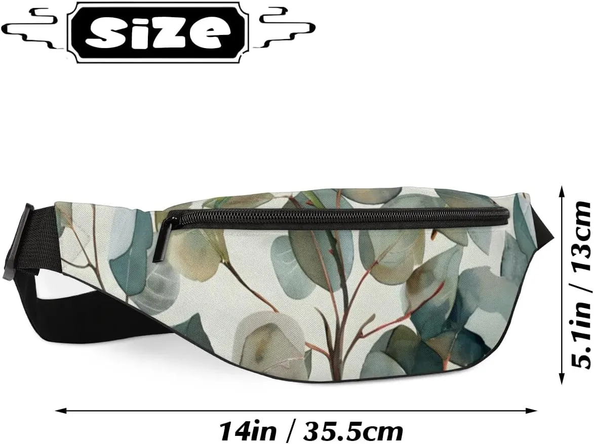 Watercolor Rose Leaves Crossbody Fanny Pack Waist Bag with Adjustable Strap Hip Pack for Sports Festival Workout Traveling Running Casual