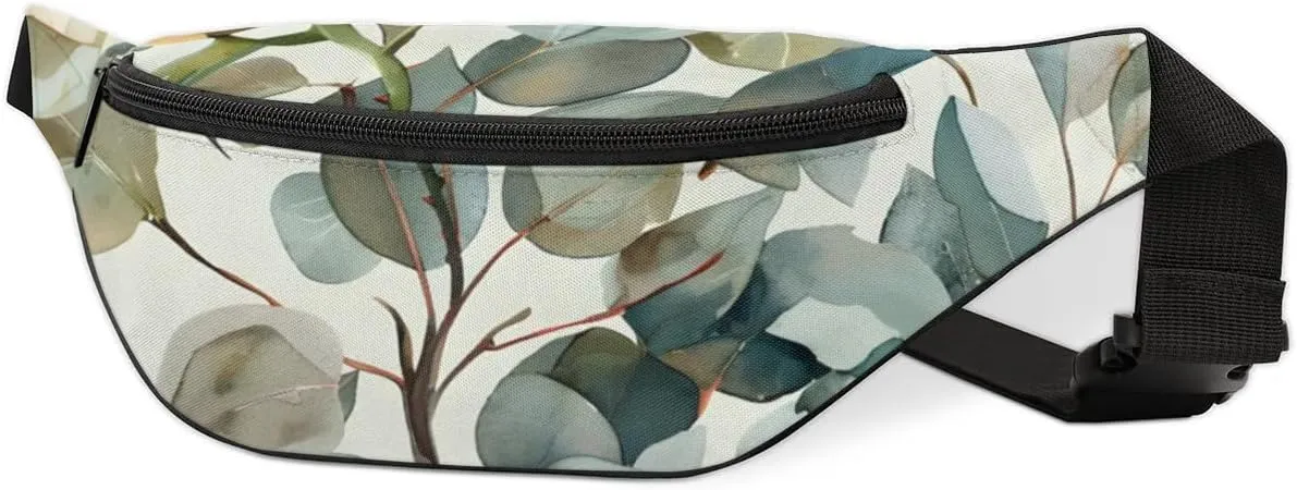 Watercolor Rose Leaves Crossbody Fanny Pack Waist Bag with Adjustable Strap Hip Pack for Sports Festival Workout Traveling Running Casual