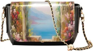 Watercolor Strawberry on Pink Women Leather Crossbody Bag, Leather Shoulder Bags, Leather Gifts for Women