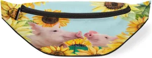 Watercolor Sunflower Pigs Fanny Pack for Women Men Waist Pack Crossbody Bag with Adjustable Belt for Travel Hiking Running Cycling Festivals