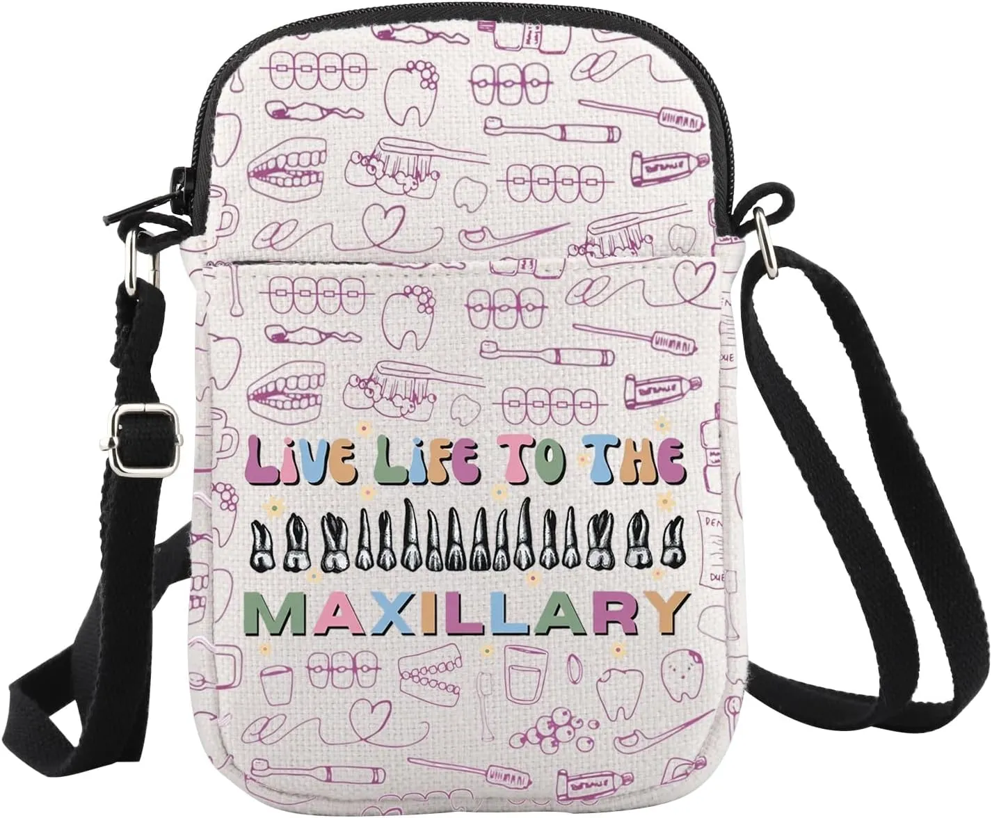 WCGXKO Dental Inspired Crossbody Bag Live Life to the Maxillary Dentist Gift Dental Hygienist Gift