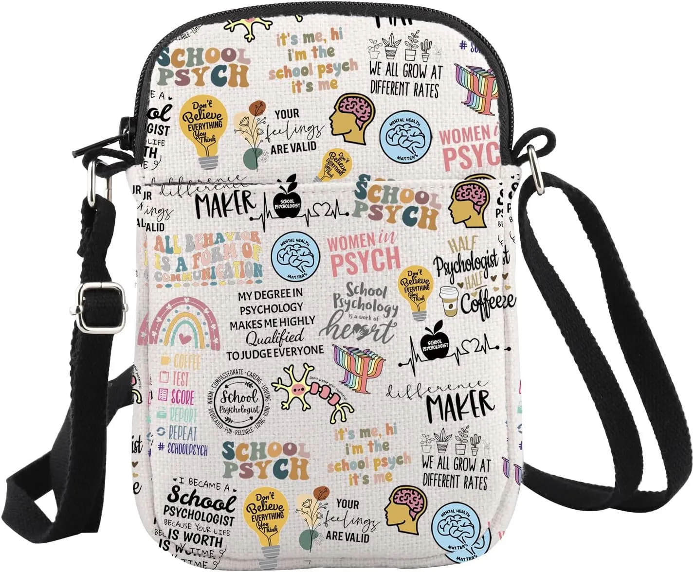 WCGXKO School Psychologist Gift Psychologist Mental Health Gift Psychology Bundle Quote Inspired Crossbody Bag