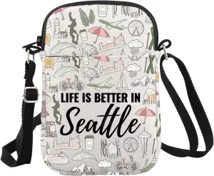 WCGXKO Seattle Gifts And Souvenirs Life Is Better In Seattle Crossbody Bag Seattle Trip Gift For Women