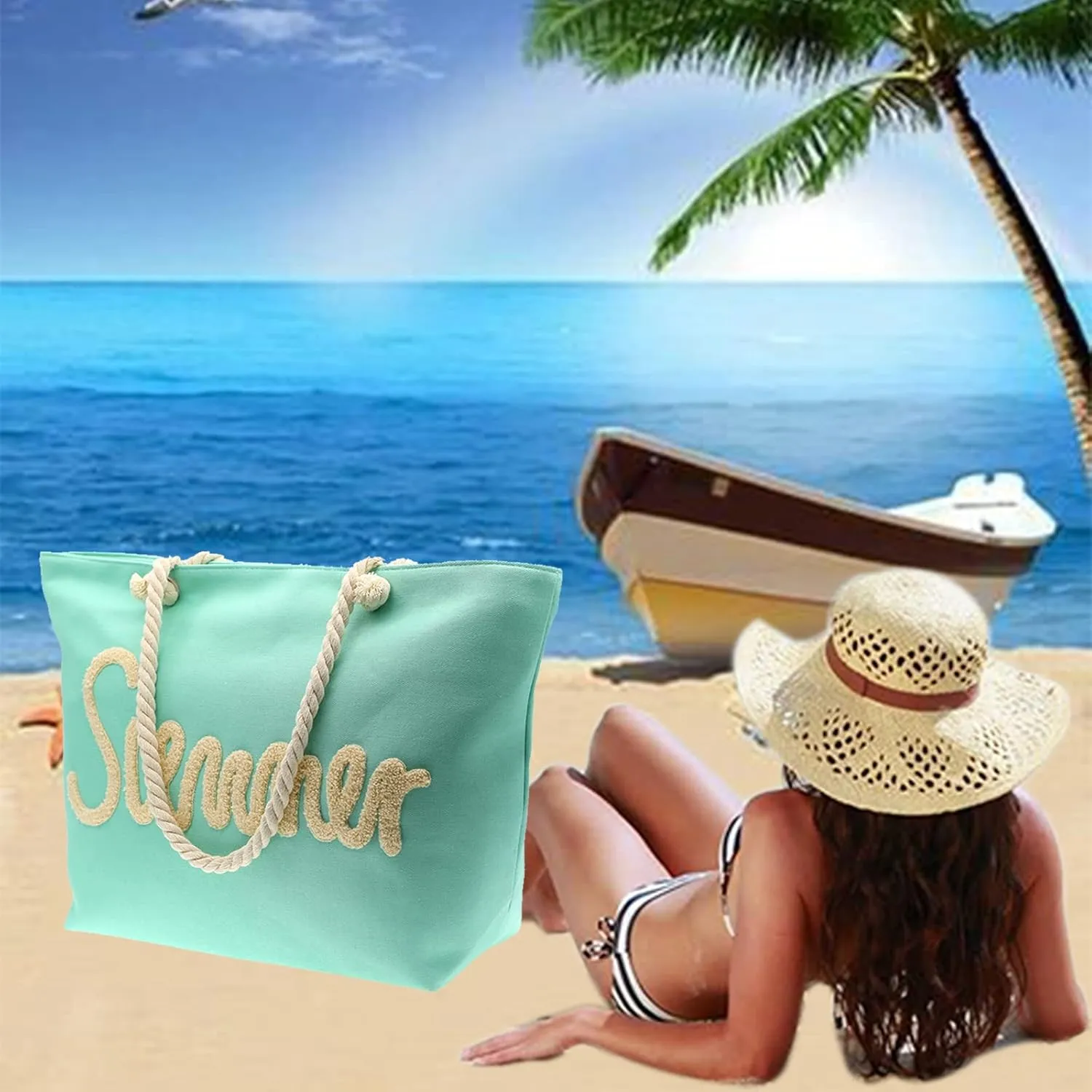 We We Summer Beach bags for Women Large Beach Tote Bag Pool Beach Towel Bags Daily Bags for Travel Gym
