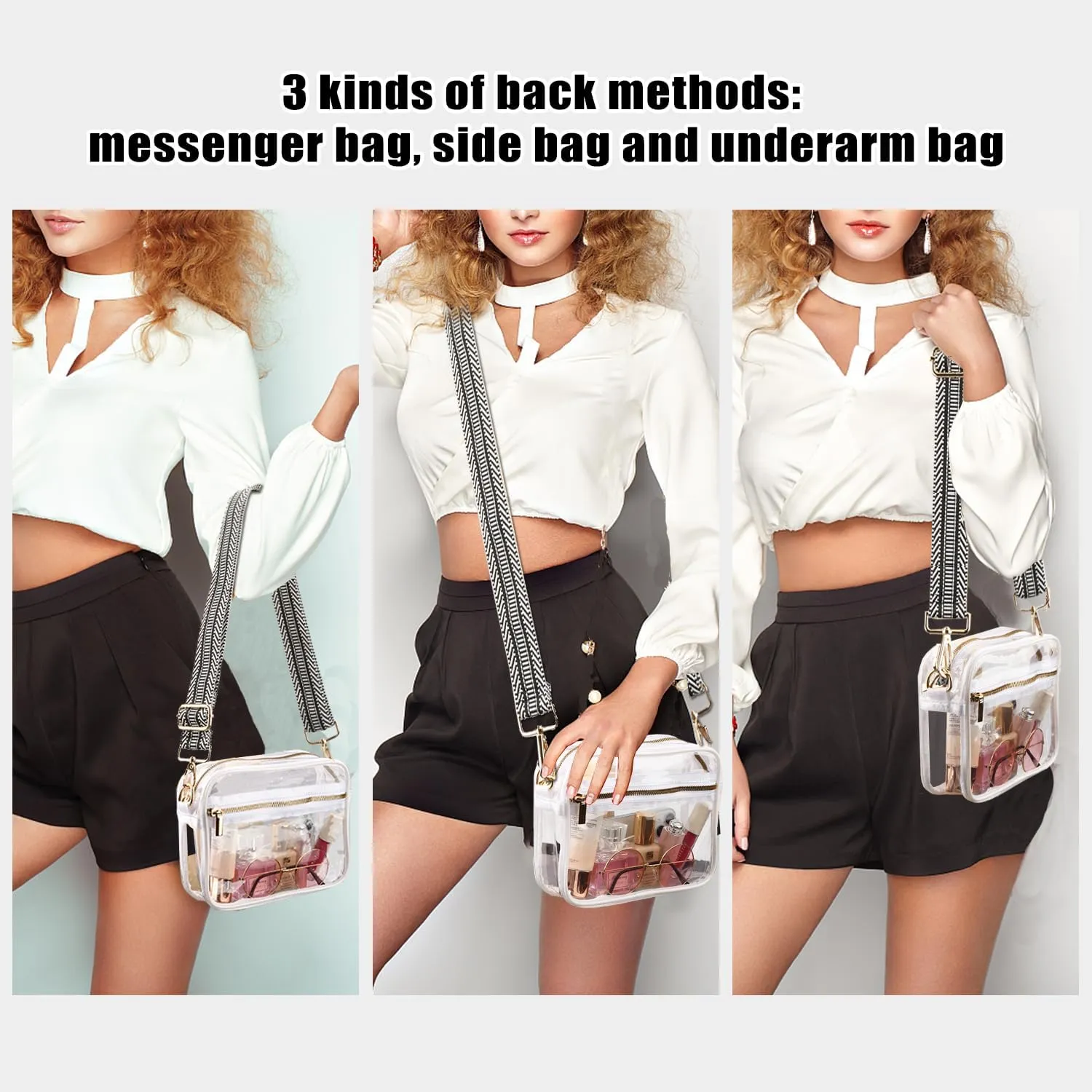 WEDDINGHELPER Clear Crossbody Bag, Clear Bag Stadium Approved Clear Purse with Adjustable Strap for Sports Concerts Festivals