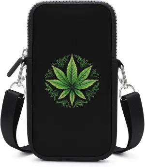 Weed Leaf Cell Phone Purse Small Cross-Body Bags Wallet Case with Removable Shoulder Strap