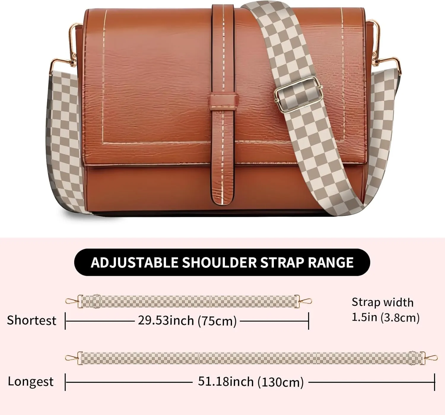 Wide Purse Strap Replacement Crossbody, Funny Shoulder Strap Adjustable, Cute Bag Strap for Women Guitar Purses Cute Green Checkerboard
