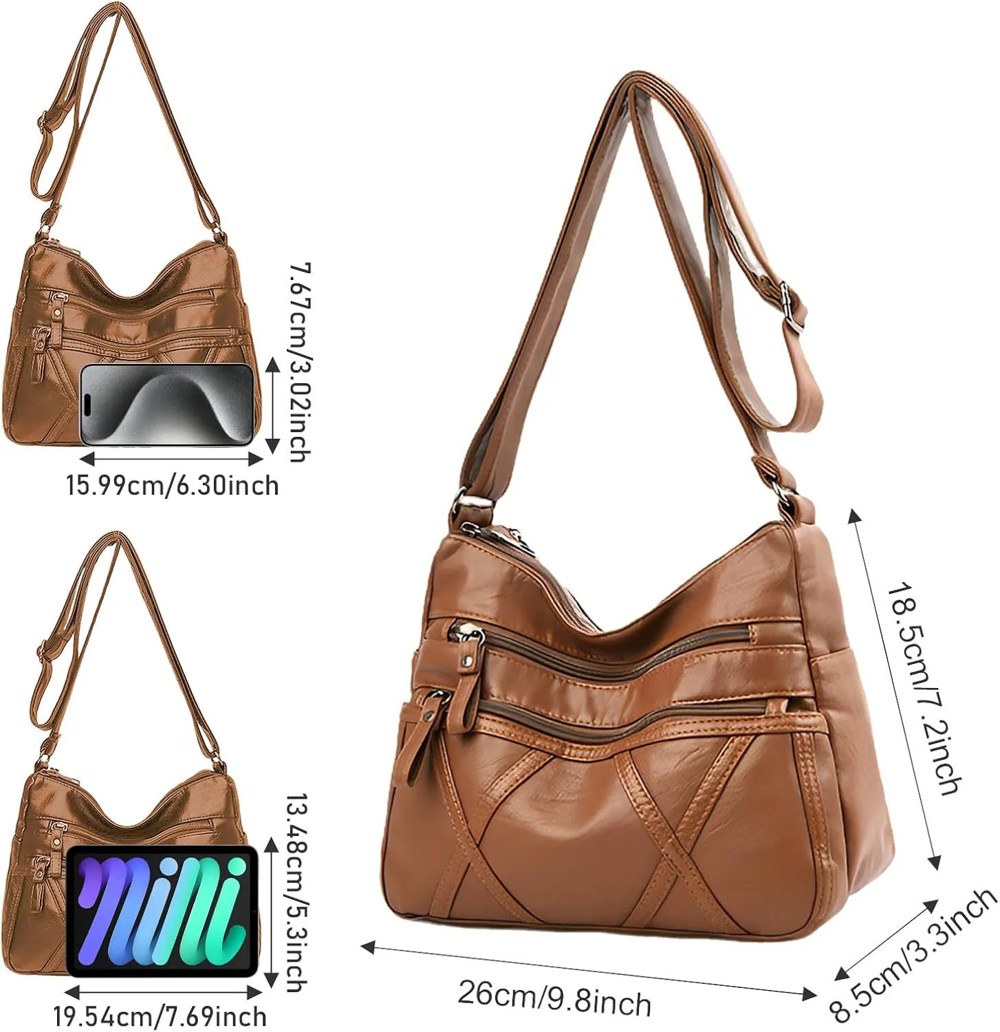 WITERY Women Soft PU Leather Crossboby Bag - Lightweight Multi-Pocket Shoulder Bag Pocketbooks Ladies Medium Purses Handbag
