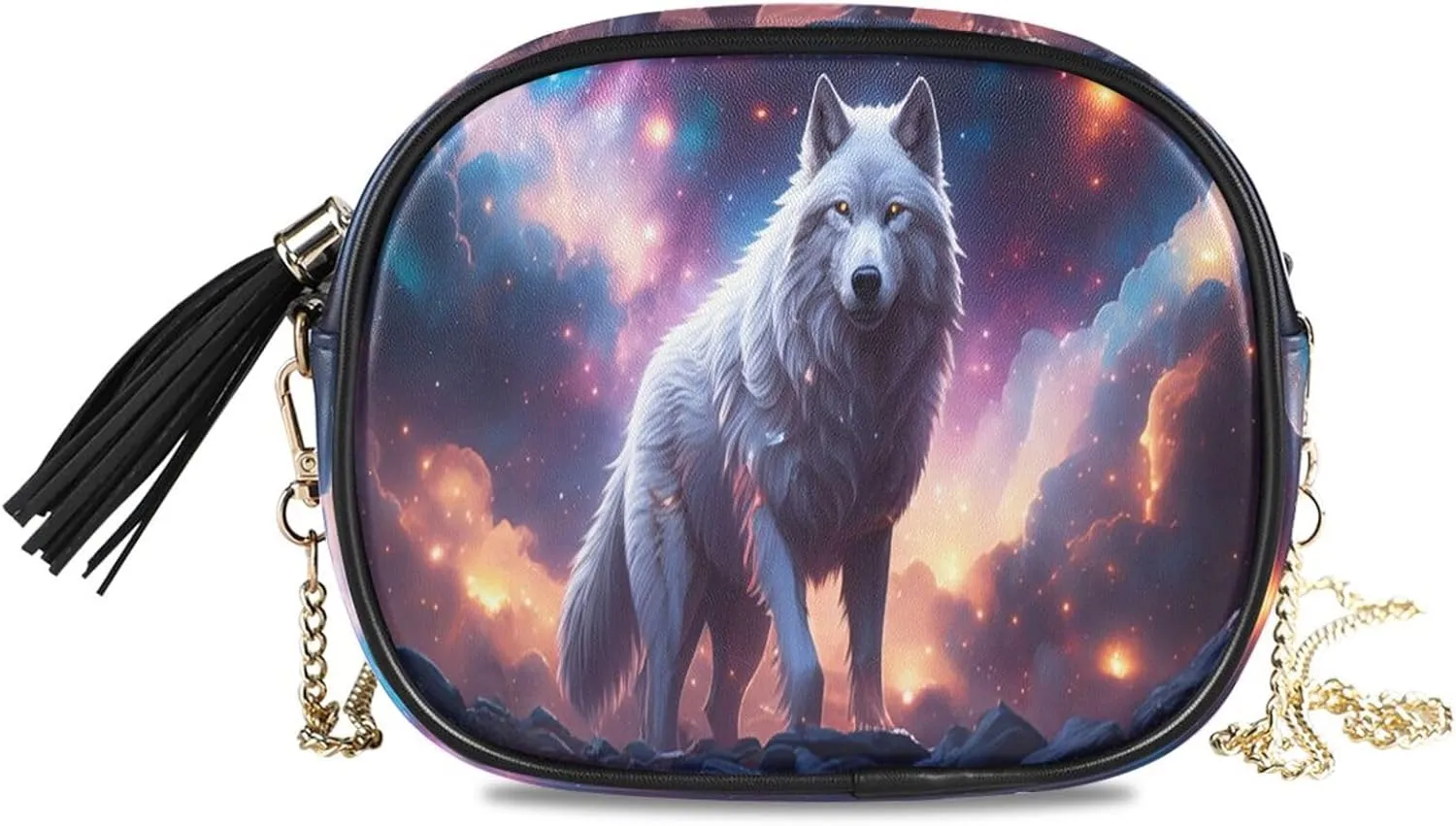 Wolf Nebula Purple Crossbody Bags for Women Small Purses Leather Handbags Purse Crossbody Bag with Detachable Chain Evening Bag Cell Phone Purse Clutch Purses