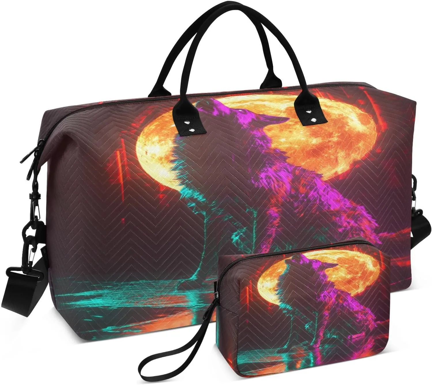 Wolf Redmoon Sci - Fi Red Travel Duffel Bag with Toiletry Bag Weekender Bag for Carry on Sports Gym Bag for Hospital Shopping